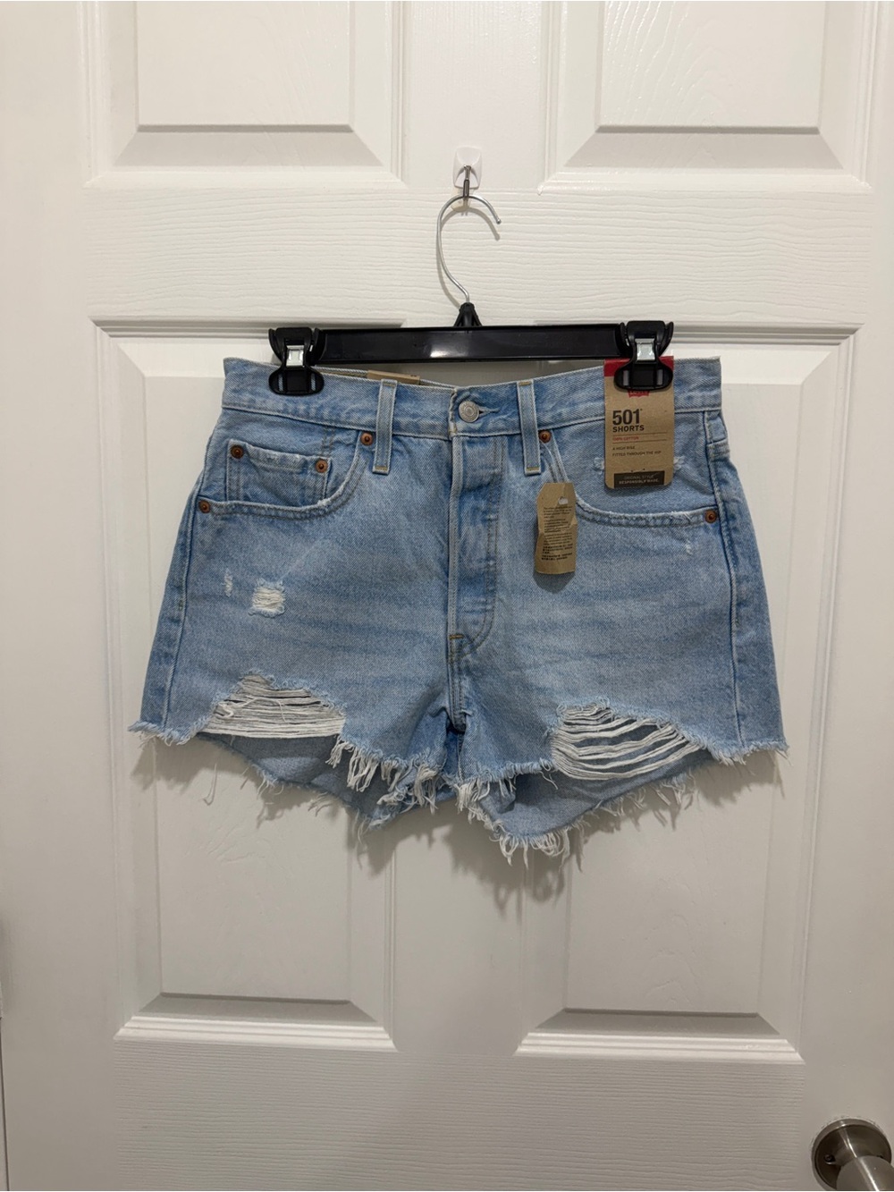 NWT Levi's 501 Light Blue Distressed Denim Shorts
